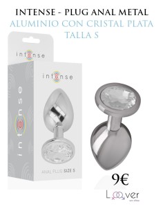 INTENSE - PLUG ANAL METAL ALUMINIO CON CRISTAL PLATA TALLA S