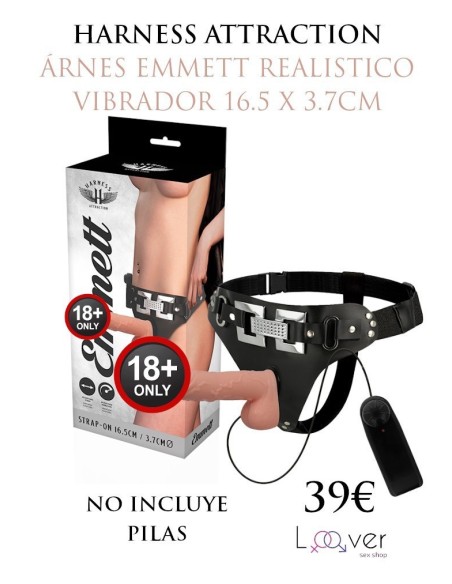 HARNESS ATTRACTION ÁRNES EMMETT REALISTICO VIBRADOR 16.5 X 3.7CM