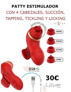 INTENSE - PATTY ESTIMULADOR CON 4 CABEZALES, SUCCIÓN, TAPPING, TICKLING Y LICKING