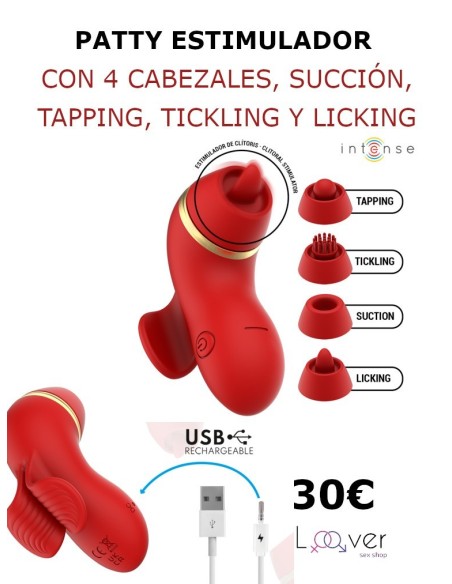 INTENSE - PATTY ESTIMULADOR CON 4 CABEZALES, SUCCIÓN, TAPPING, TICKLING Y LICKING