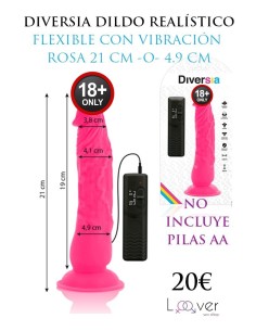 DIVERSIA - DILDO REALÍSTICO FLEXIBLE CON VIBRACIÓN ROSA 21 CM -O- 4.9 CM