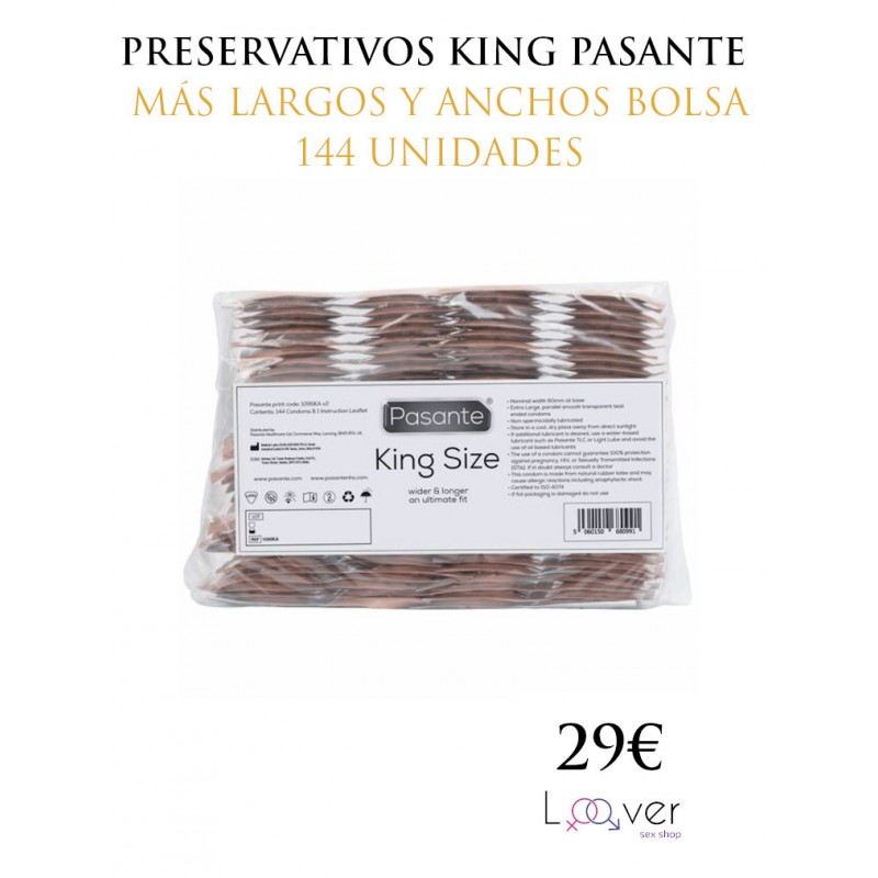 PASANTE PRESERVATIVOS KING MÁS LARGOS Y ANCHOS BOLSA 144 UNIDADES