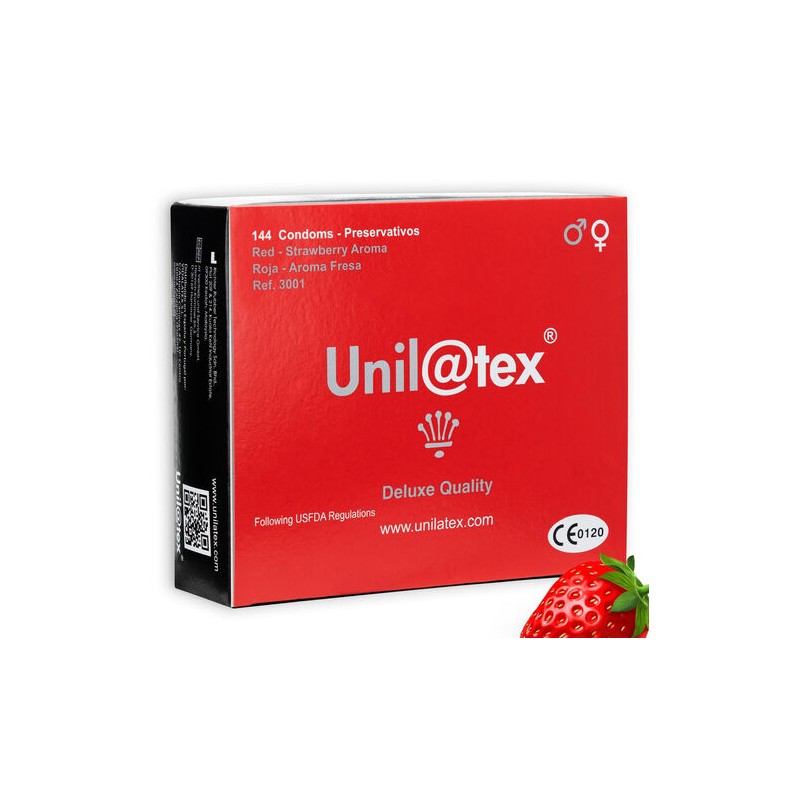 CAJA DE PRESERVATIVOS UNILATEX - ROJOS/FRESA 144 UDS