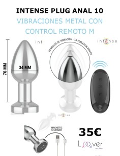 INTENSE - PLUG ANAL 10 VIBRACIONES METAL CON CONTROL REMOTO M