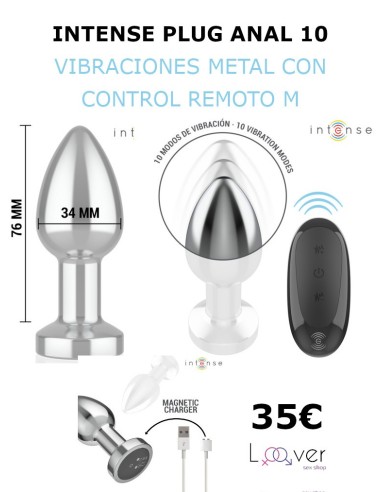 INTENSE - PLUG ANAL 10 VIBRACIONES METAL CON CONTROL REMOTO M