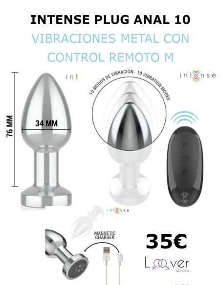 INTENSE - PLUG ANAL 10 VIBRACIONES METAL CON CONTROL REMOTO M