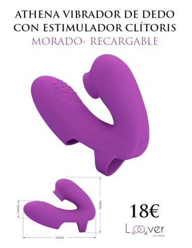PRETTY LOVE - ATHENA VIBRADOR DE DEDO CON ESTIMULADOR CLÍTORIS MORADO