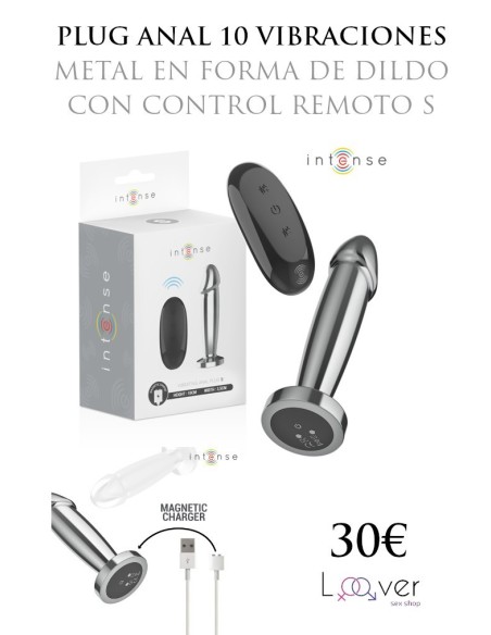 INTENSE - PLUG ANAL 10 VIBRACIONES METAL EN FORMA DE DILDO CON CONTROL REMOTO S