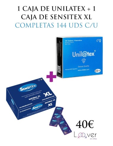 COMBO CAJA UNILATEX + CAJA SENSITEX XL - COMPLETAS 144 UDS C/U