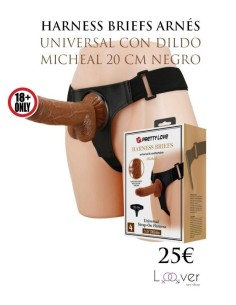 PRETTY LOVE - HARNESS BRIEFS ARNÉS UNIVERSAL CON DILDO MICHEAL 20 CM NEGRO